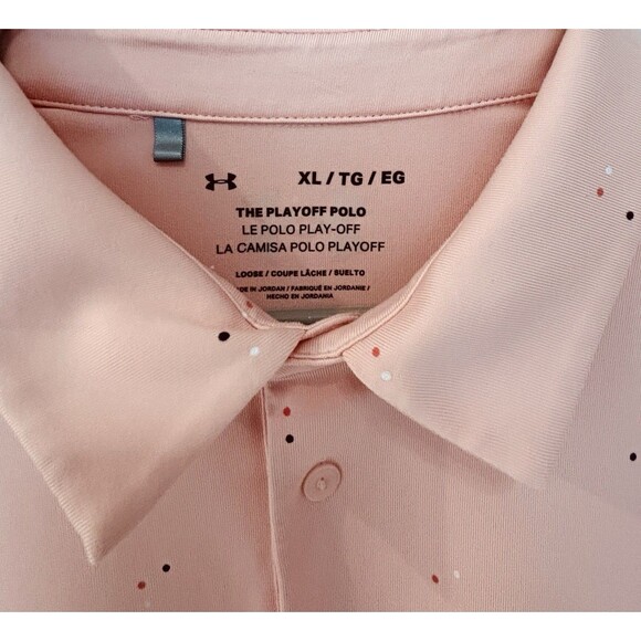 UNDER ARMOUR GOLF PLAY-OFF LA CASIMA BABY PINK PATTERN GOLF SHIRT XL - Picture 3 of 6